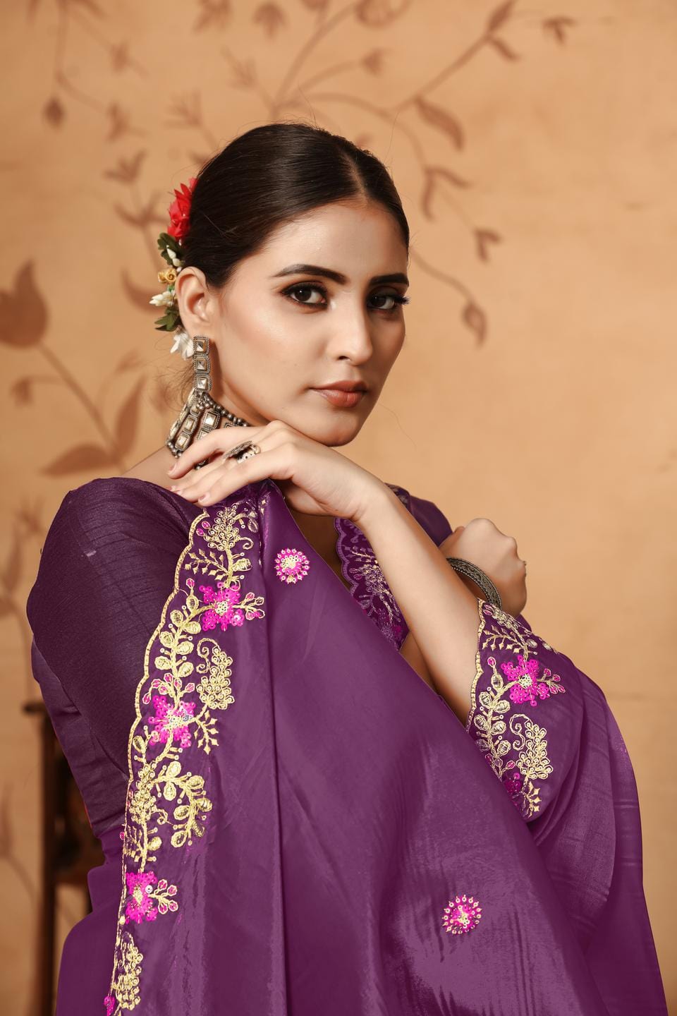 Ethnic Motifs Zari Woven Design Banarasi Saree