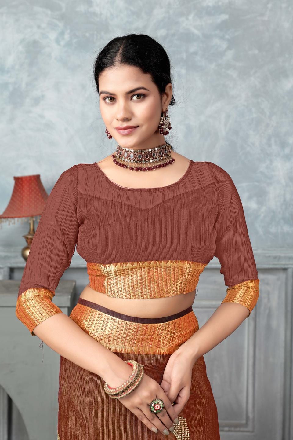 Ethnic Motifs Zari Woven Design Banarasi Saree