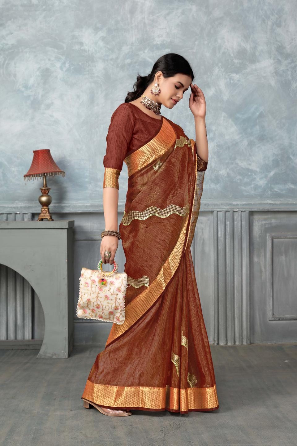 Ethnic Motifs Zari Woven Design Banarasi Saree