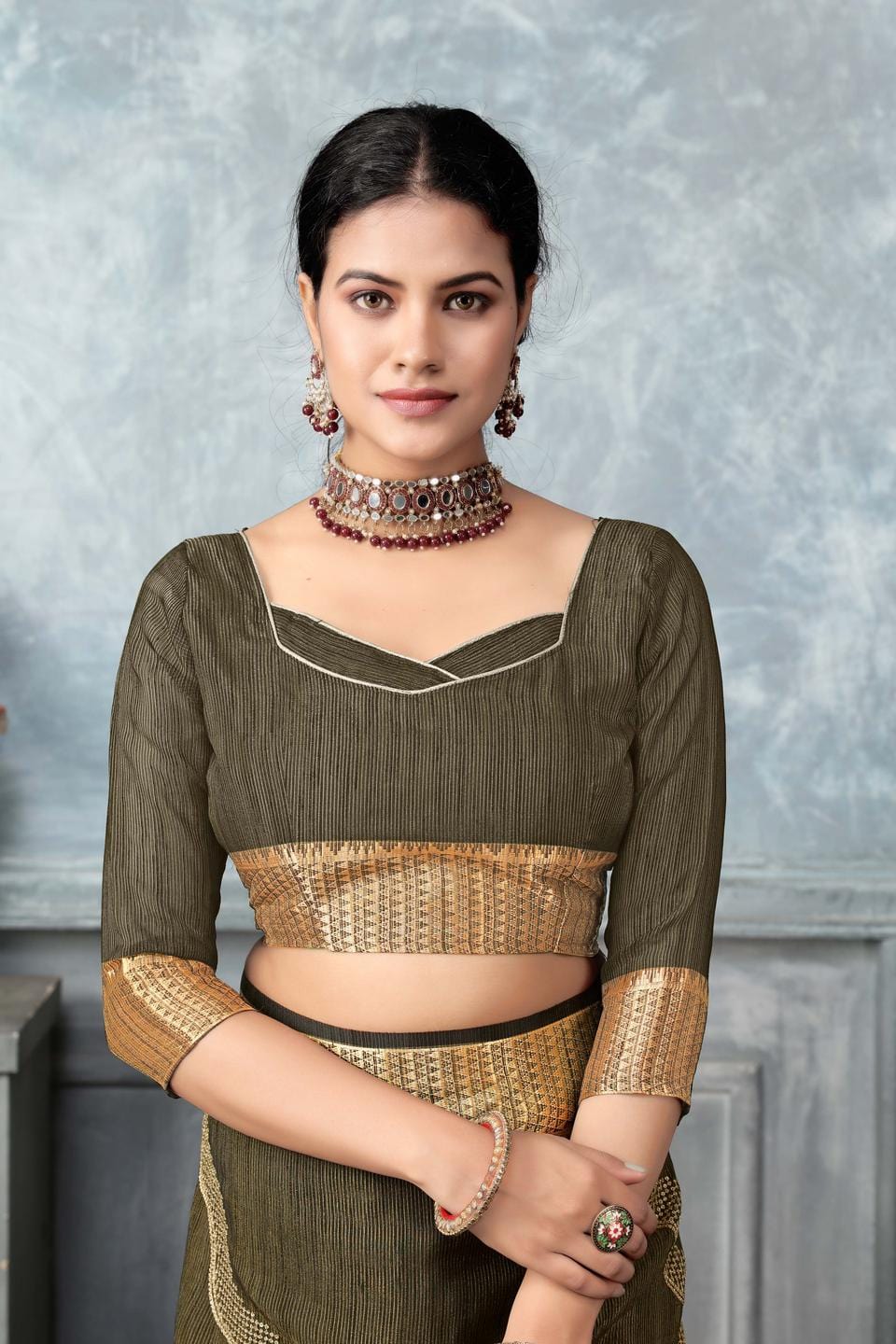 Ethnic Motifs Zari Woven Design Banarasi Saree
