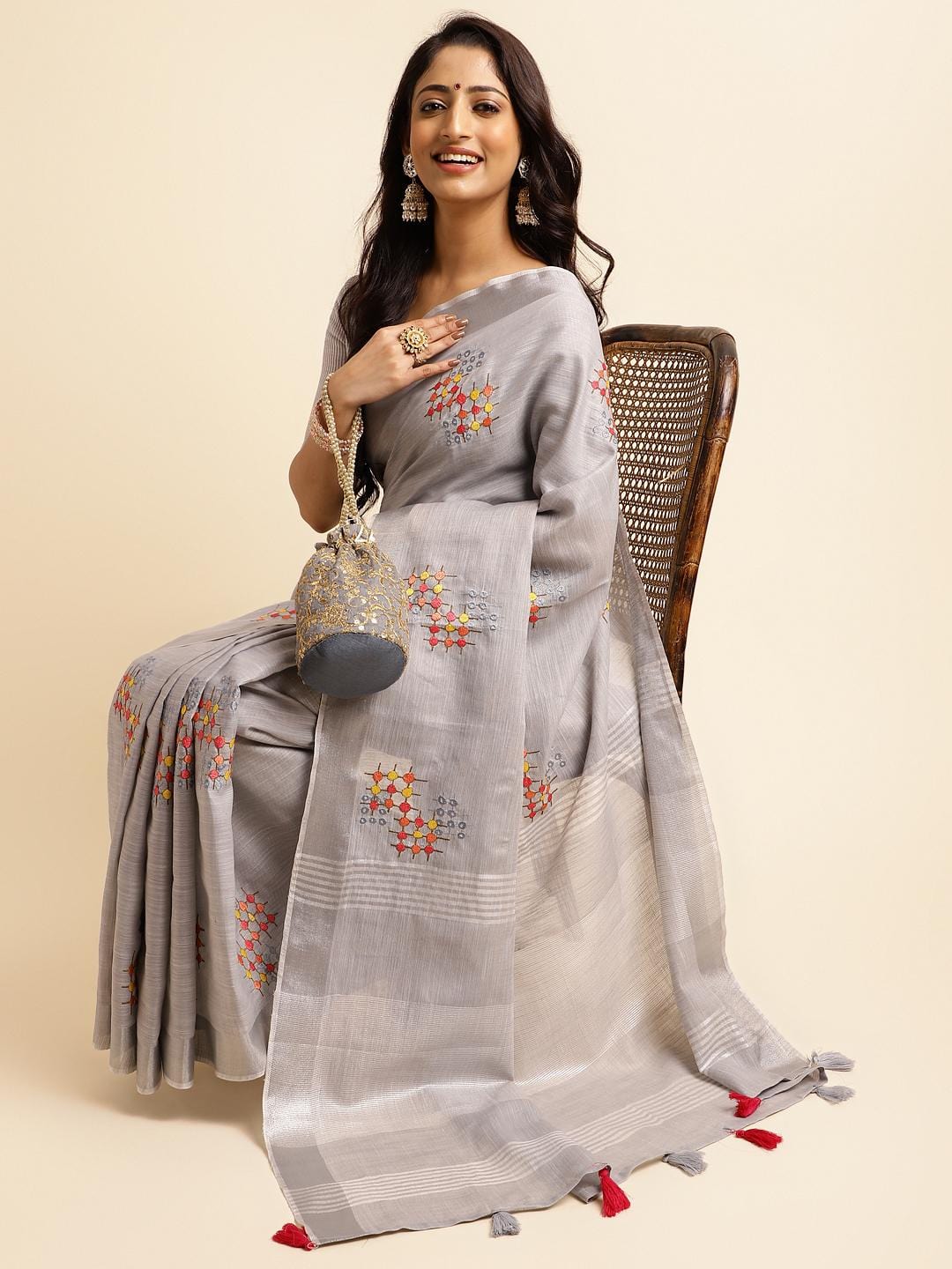 Ethnic Motifs Zari Woven Design Banarasi Saree