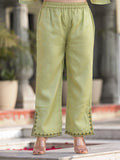 Varanga lime green kota check thread embroidered kurta with bottom and dupatta