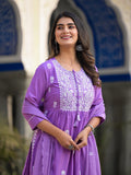 Varanga Lavender Thread Embroidered Kurta Paired With Tonal Bottom And Dupatta