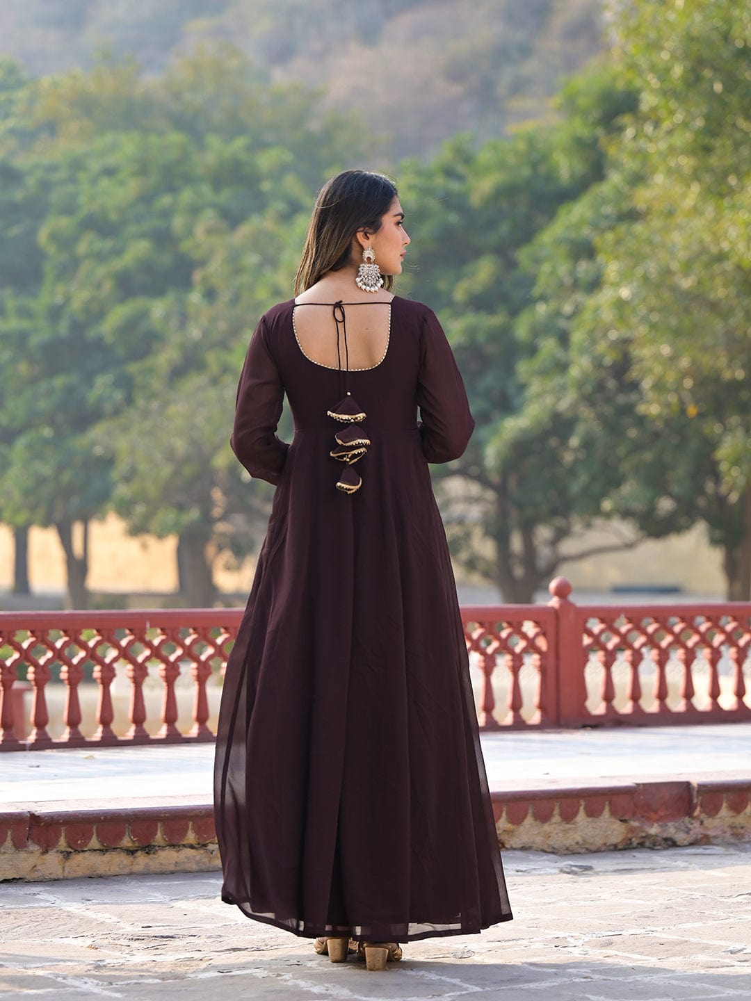 Varanga Coffee Brown Anarkali Kurta Paired With Contrast Dupatta