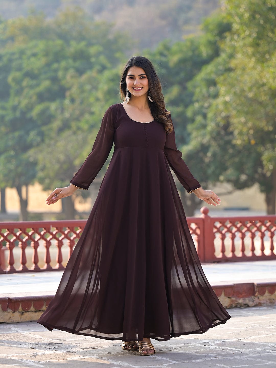 Varanga Coffee Brown Anarkali Kurta Paired With Contrast Dupatta
