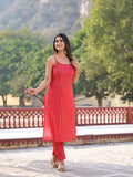 Varanga Women Women Pink Floral Printed Round Neck Gota Embellished Anarkali Kurta Paired With Tonal Bottom And Chiffon Solid Dupatta