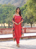 Varanga Women Women Pink Floral Printed Round Neck Gota Embellished Anarkali Kurta Paired With Tonal Bottom And Chiffon Solid Dupatta