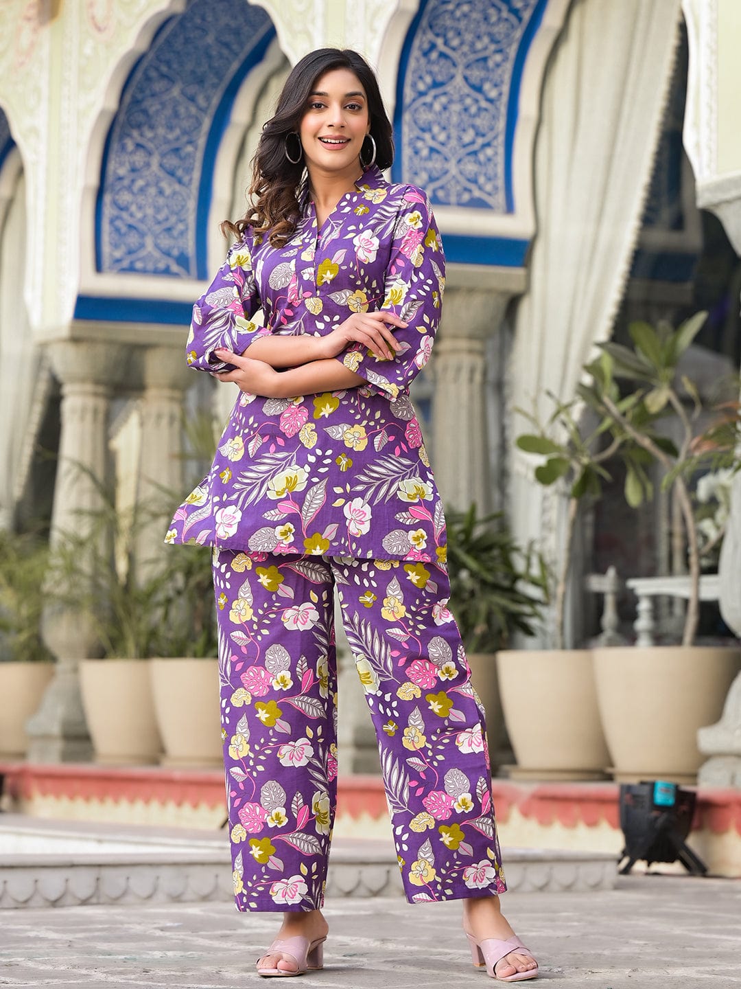 Varanga Women Purple Floral Printe Co-Ord Set