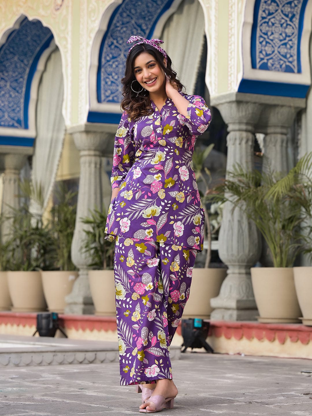 Varanga Women Purple Floral Printe Co-Ord Set