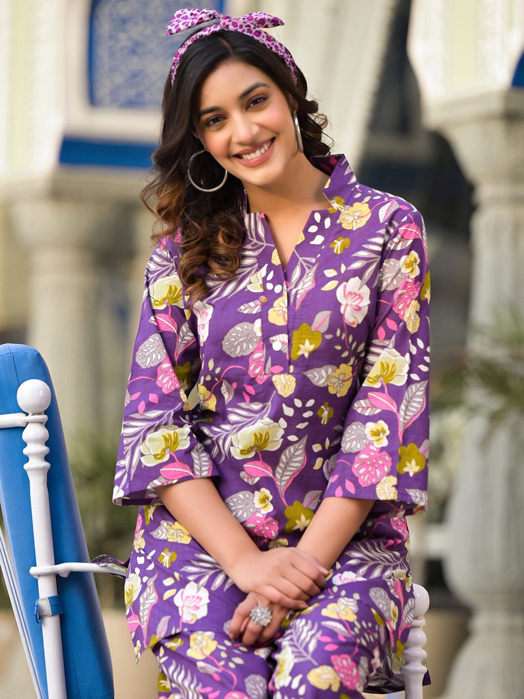 Varanga Women Purple Floral Printe Co-Ord Set