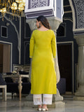 Varanga Women Lime Green Embellished Round Neck Straight Kurta
