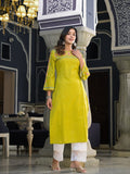 Varanga Women Lime Green Embellished Round Neck Straight Kurta