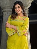 Varanga Women Lime Green Embellished Round Neck Straight Kurta