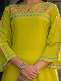 Varanga Women Lime Green Embellished Round Neck Straight Kurta