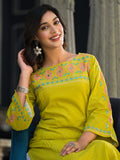 Varanga Women Lime Green Embellished Round Neck Straight Kurta
