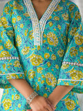 Varanga Women Sea Green Floral Printed V- Neck Stright Kurta