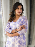 Varanga Women Lavender Floral Printed V- Neck Three Quarter Sleeve Straight Kurta.