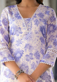 Varanga Women Lavender Floral Printed V- Neck Three Quarter Sleeve Straight Kurta.