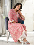 Varanga Women Peach Paisley Printed Lace Embellished  A-Line Kurta