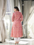 Varanga Women Peach Paisley Printed Lace Embellished  A-Line Kurta