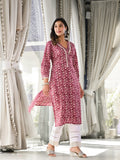 Varanga Women Magenta Floral Printed Straight Kurta