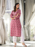 Varanga Women Magenta Floral Printed Straight Kurta
