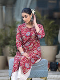 Varanga Women Maroon Floral Printed Straight Kurta With Side Slits