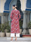 Varanga Women Maroon Floral Printed Straight Kurta With Side Slits