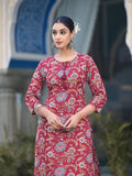 Varanga Women Maroon Floral Printed Straight Kurta With Side Slits