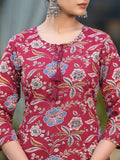 Varanga Women Maroon Floral Printed Straight Kurta With Side Slits