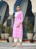 Varanga Women Pink Three-Quarter Sleeve Straight Kurta