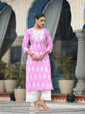 Varanga Women Pink Three-Quarter Sleeve Straight Kurta