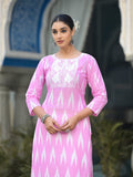 Varanga Women Pink Three-Quarter Sleeve Straight Kurta