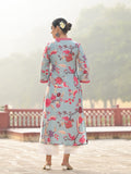 Varanga Women Sea Green Floral Printed Straight Kurta With 3/4Th Bell Sleeve.