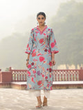 Varanga Women Sea Green Floral Printed Straight Kurta With 3/4Th Bell Sleeve.