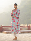 Varanga Women Sea Green Floral Printed Straight Kurta With 3/4Th Bell Sleeve.