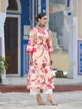 Varanga Women Mustard Floral Printed Kurta With V-Neck And Three Quarter Bell Sleeves