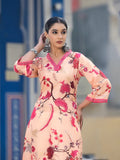 Varanga Women Mustard Floral Printed Kurta With V-Neck And Three Quarter Bell Sleeves