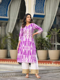 Varanga Women Purple Shibori Straight Kurta With Embellished Round Neck Js Vkur1240