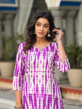Varanga Women Purple Shibori Straight Kurta With Embellished Round Neck Js Vkur1240