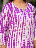 Varanga Women Purple Shibori Straight Kurta With Embellished Round Neck Js Vkur1240
