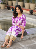 Varanga Women Purple Shibori Straight Kurta With Embellished Round Neck Js Vkur1240