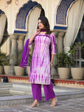 Varanga straight kurta with round neck paired with blue solid palazzo and blue solid dupatta.