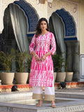 Varanga Women Pink Shibori Straight Kurta With Embellished Round Neck Js Vkur1028
