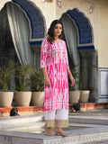 Varanga Women Pink Shibori Straight Kurta With Embellished Round Neck Js Vkur1028
