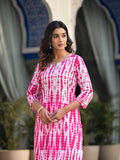 Varanga Women Pink Shibori Straight Kurta With Embellished Round Neck Js Vkur1028