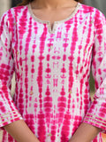 Varanga Women Pink Shibori Straight Kurta With Embellished Round Neck Js Vkur1028