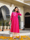 Varanga Women Pink & White Leheriya Printed Angrakha Kurta With Embroidery