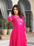 Varanga Women Pink & White Leheriya Printed Angrakha Kurta With Embroidery