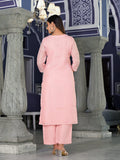 Varanga Women Pink Kota Check Thread Embroidered Kurta With Tonal Solid  Bottom And  Net Self Embroidered Dupatta
